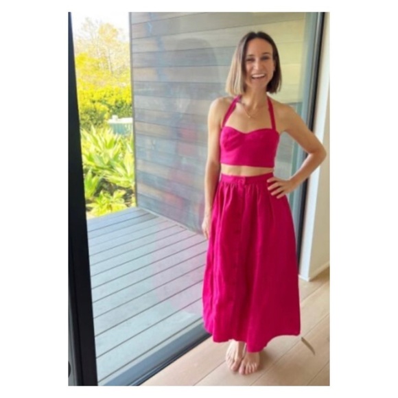 NWT REFORMATION Hot Pink Orzo Linen Two Piece Sleeveless Midi Dress US 2 Barbie - Picture 5 of 10